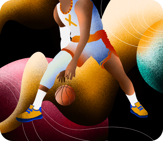 Basketball player holds a ball